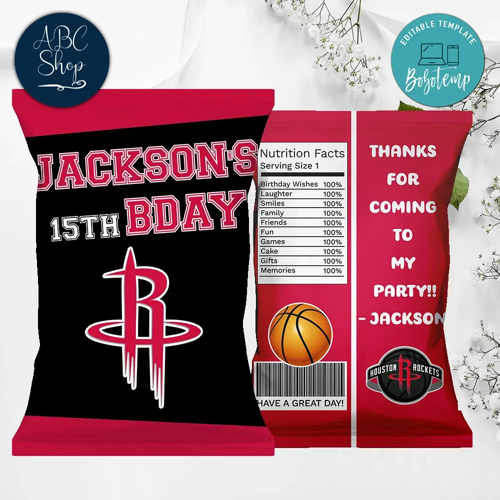 Printable Houston Rockets Birthday Chip Bags Instant Download Bobotemp