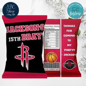 Printable Houston Rockets Birthday Chip Bags Instant Download