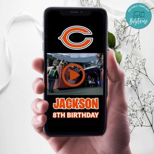 Chicago Bears Birthday Video Invitation Digital Template Customizable Instant Download