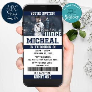 Electronic Aaron Judge New York Yankees Electronic Invite Birthday Invites Instant Download