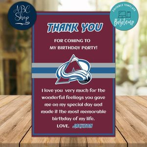 Colorado Avalanche Thank you card Template to Print at Home Instant Download
