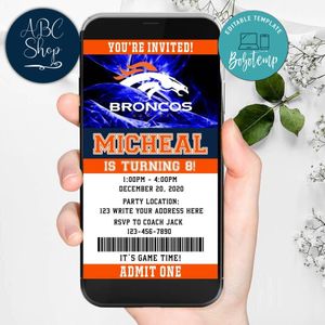 Electronic Denver Broncos Ticket Electronic Invite Birthday Invites Instant Download