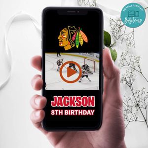 Chicago Blackhawks Birthday Video Invitation Digital Template Customizable Instant Download
