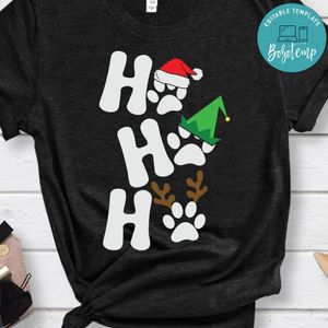 HO HO HO Pawprint Santa Hat Christmas Shirt