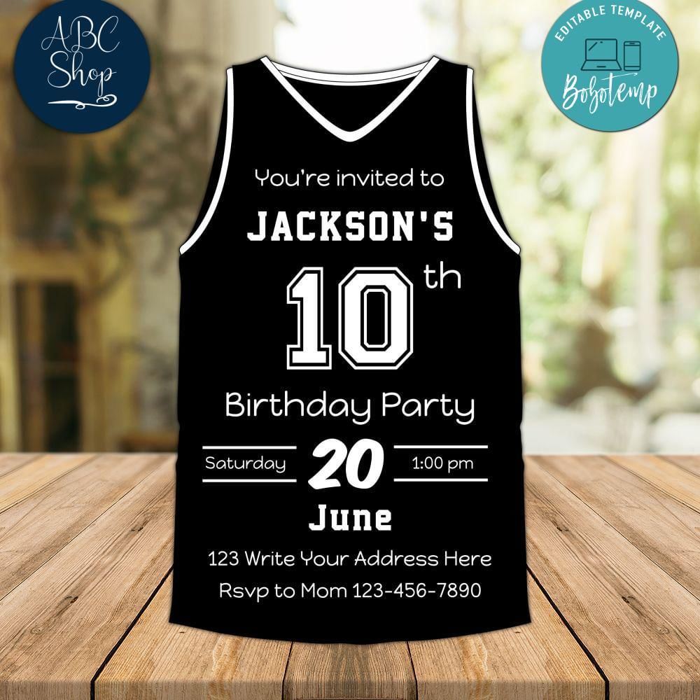 Basketball Jersey Birthday Invitation Instant Download Createpartylabels