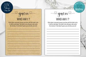Printable Guess Who Am I Bridal Shower Game Instant Download