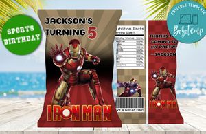 Editable Iron Man Birthday Chip Bags Instant Download