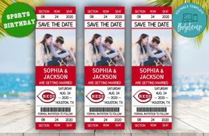 Cincinnati Reds Save The Date Wedding Engagement Announcement Ticket Invitation Instant Download