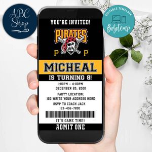 Electronic Pittsburgh Pirates Electronic Invite Birthday Invite Instant Download