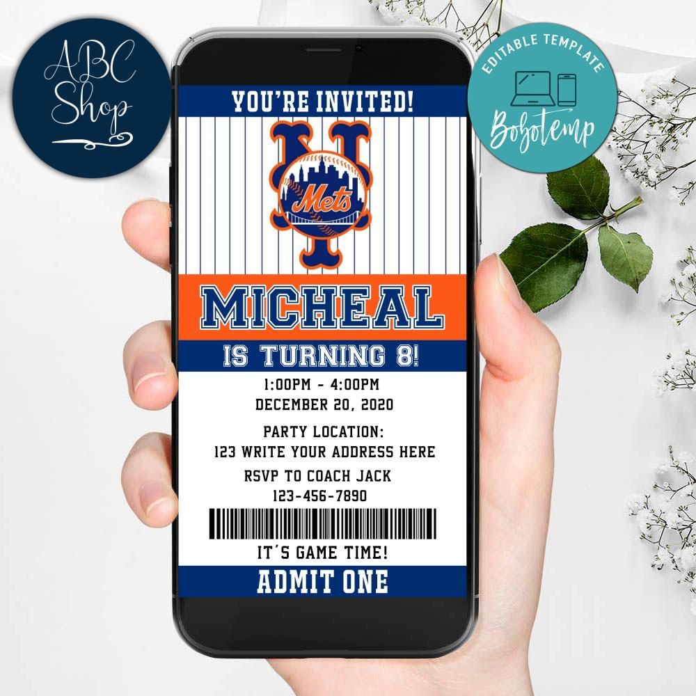Electronic New York Mets Electronic Invite Birthday Invites DIY | Bobotemp
