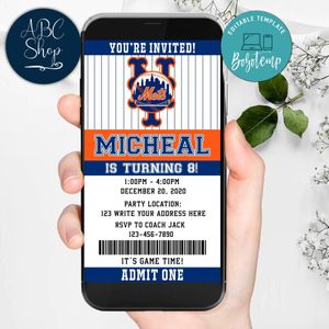 Electronic New York Mets Electronic Invite Birthday Invites Instant Download
