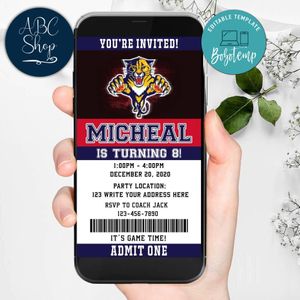 Electronic Florida Panthers Birthday Invitation Instant Download