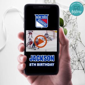 New York Rangers Birthday Video Invitation Digital Template Customizable Instant Download