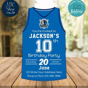 Dallas Mavericks Jersey Birthday Invitation Instant Download