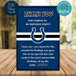 Indianapolis Colts Thank you card Template to Print at Home Instant Download
