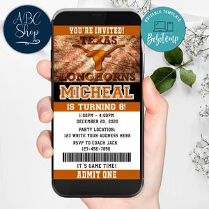 Electronic Texas Longhorns Ticket Electronic Invite Birthday Invites Instant Download