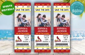 Editable  St. Louis Cardinals Save The Date Wedding Engagement Announcement Ticket Invitation Instant Download