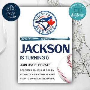 Printable Toronto Blue Jays Birthday Invitations Instant Download