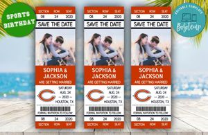 Chicago Bears Save The Date Wedding Engagement Announcement Ticket Invitation Instant Download