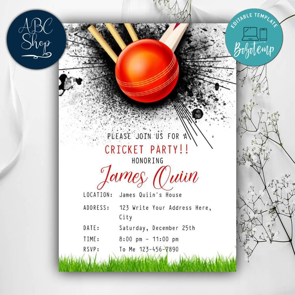 Printable Cricket Party Invitation Instant Download Createpartylabels