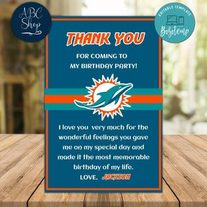Miami Dolphins Thank you card Template to Print at Home Instant Download