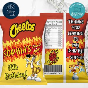 Printable Flamin Hot Cheetos Birthday Chip Bags Digital File