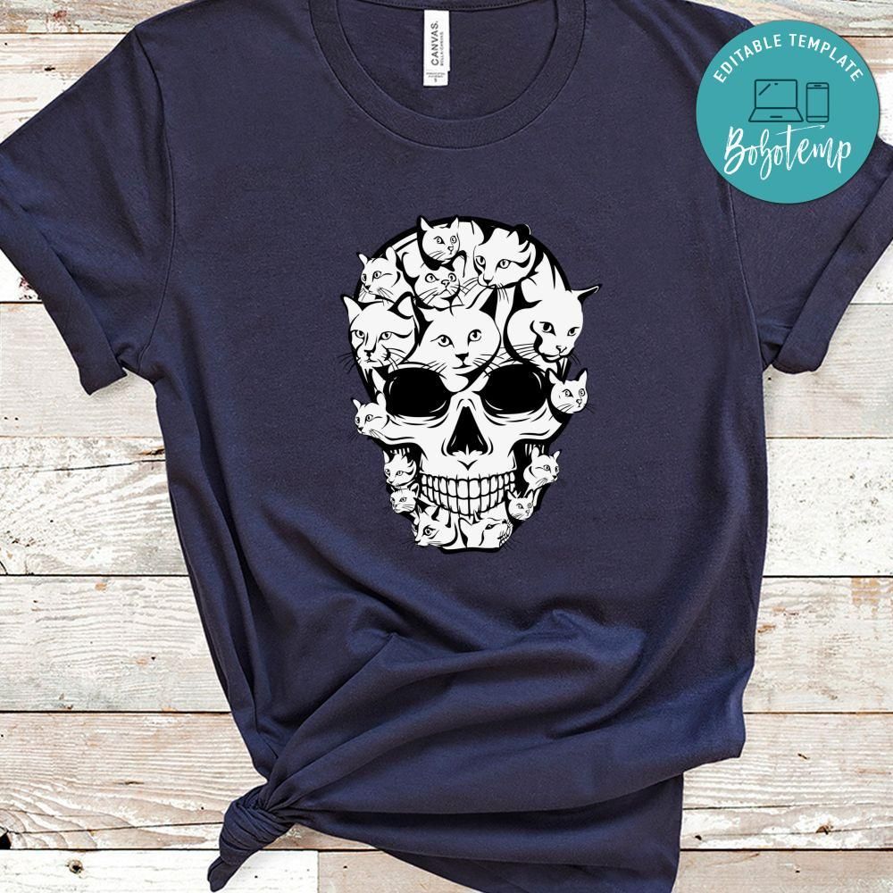 Halloween Funny Cat Skull Cat Lover Shirt
