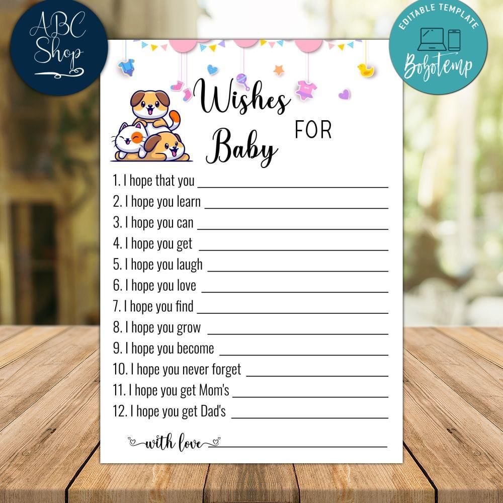 Animals Wish For Baby Baby Shower Game Digital Files Createpartylabels