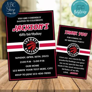 Toronto Raptors Party Invitations and Free Thank You Card Instant Download