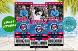 Editable Minnesota Twins Birthday Ticket Invitations Instant Download