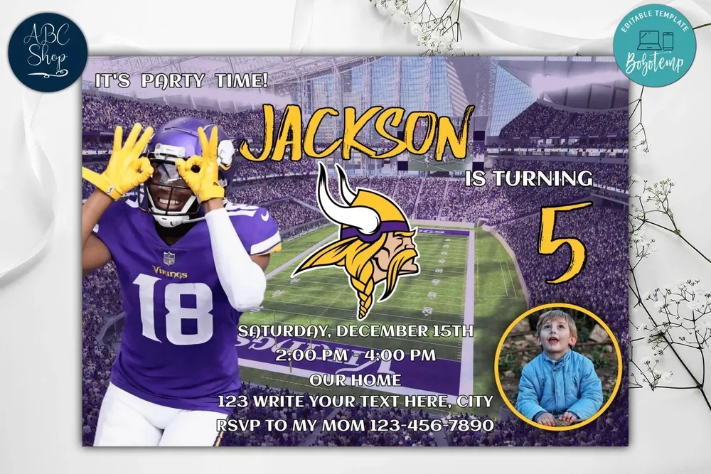 Minnesota Vikings Birthday Flyer Instant Download Bobotemp