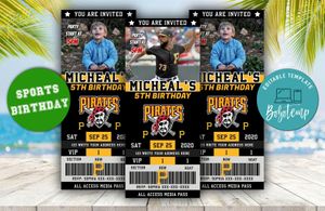 Editable Pittsburgh Pirates Birthday Ticket Invitation Instant Download