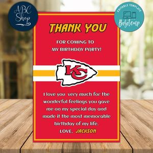 Kansas City Chiefs Thank you card Template to Print at Home Instant Download