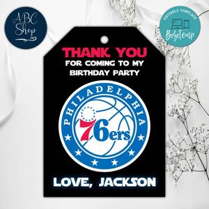 Philadelphia 76ers Birthday Thank You Tags Instant Download