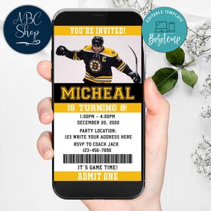 Electronic Boston Bruins Electronic Invite Birthday Invites Instant Download