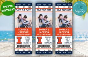 Editable Illinois Fighting Illini Save The Date Wedding Engagement Announcement Ticket Invitation Instant Download