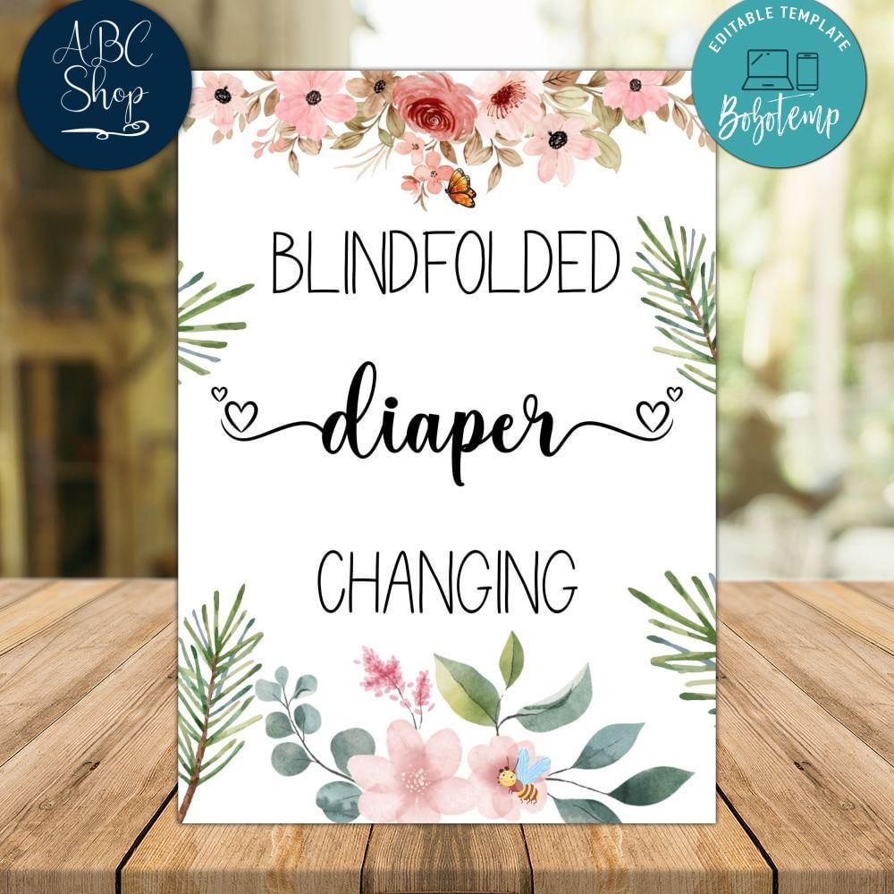 Flower Blindfolded Diaper Changing Baby Shower Game DIY Createpartylabels