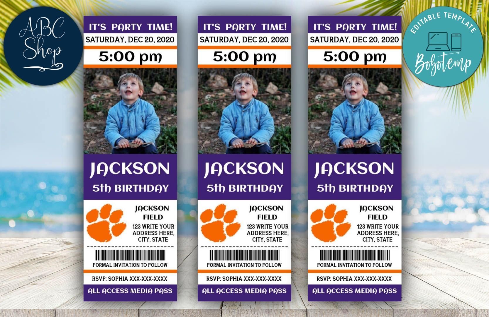 Printable Clemson Tigers Birthday Ticket Invitations DIY | Bobotemp