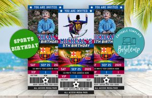 Lionel Messi Barcelona FC Party Ticket Invites Instant Download