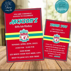 Liverpool Party Invitations and Free Thank You Card Instant Download