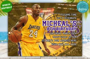 Editable Kobe Bryant Los Angeles Lakers Digital Party Invites Instant Download
