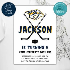 Printable Nashville Predators Birthday Invitations Instant Download