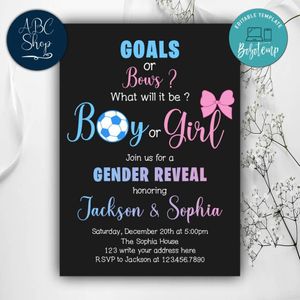 Goals or bows gender reveal invitation Template to Print at Home Instant Download