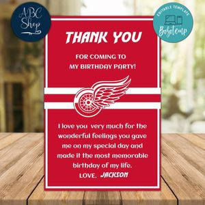 Detroit Red Wings Thank you card Template to Print at Home Instant Download