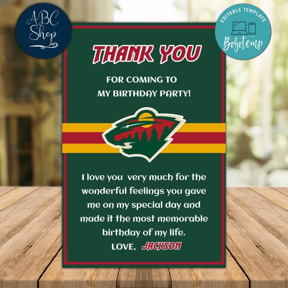Minnesota Wild Thank you card Template to Print at Home Bobotemp