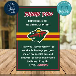 Minnesota Wild Thank you card Template to Print at Home Instant Download