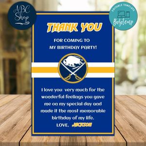 Buffalo Sabres Thank you card Template to Print at Home Instant Download