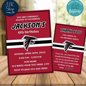 Atlanta Falcons Party Invitations and Free Thank You Card Instant Download