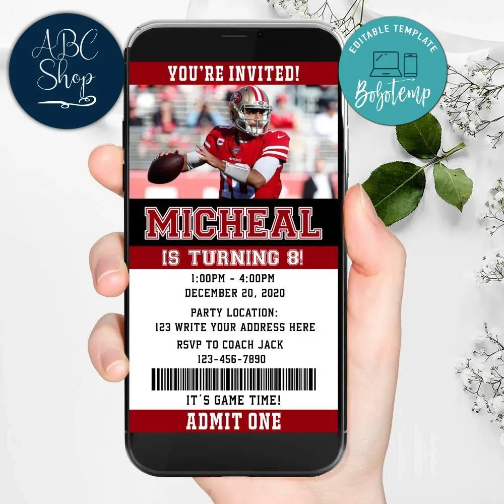 Electronic San Francisco 49ers Evite Birthday Invite Diy Bobotemp