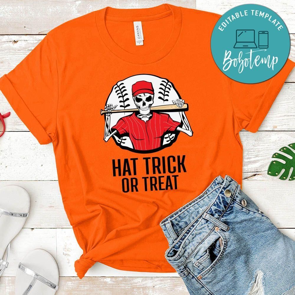 Skeleton Hat Trick or Treat Baseball Shirt Shirt